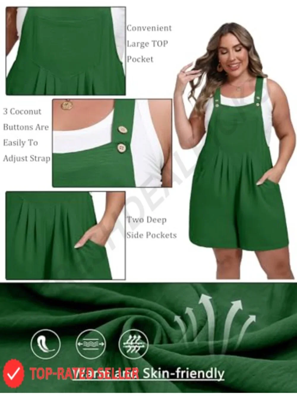 Plus Size Romper Adjustable Straps Wide Leg Jumpsuit with Pockets